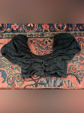 Black Ruched Crop Top with Tie Details